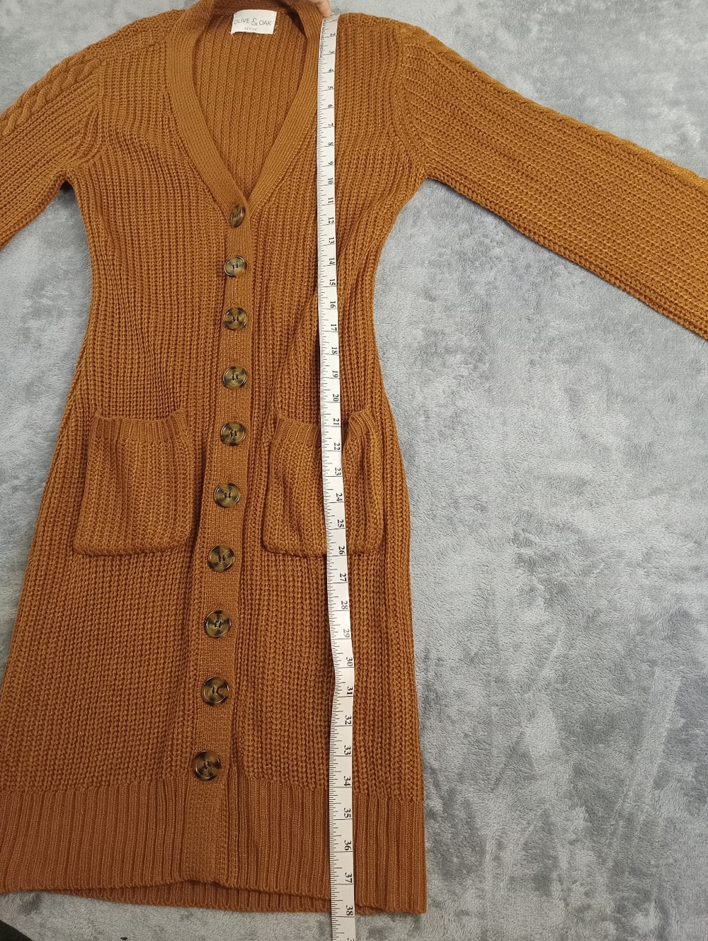 Olive & Oak Womens Petite Long Button-Front Knit Cardigan in Mustard Size PS - Picture 11 of 14